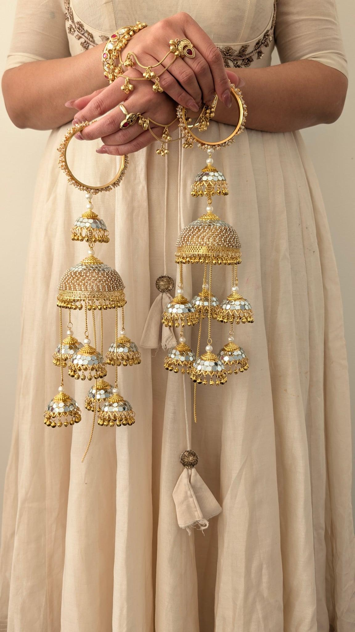 Aaina Mirror Work Bridal Kaleerey with Pearl Drops - Outbox House