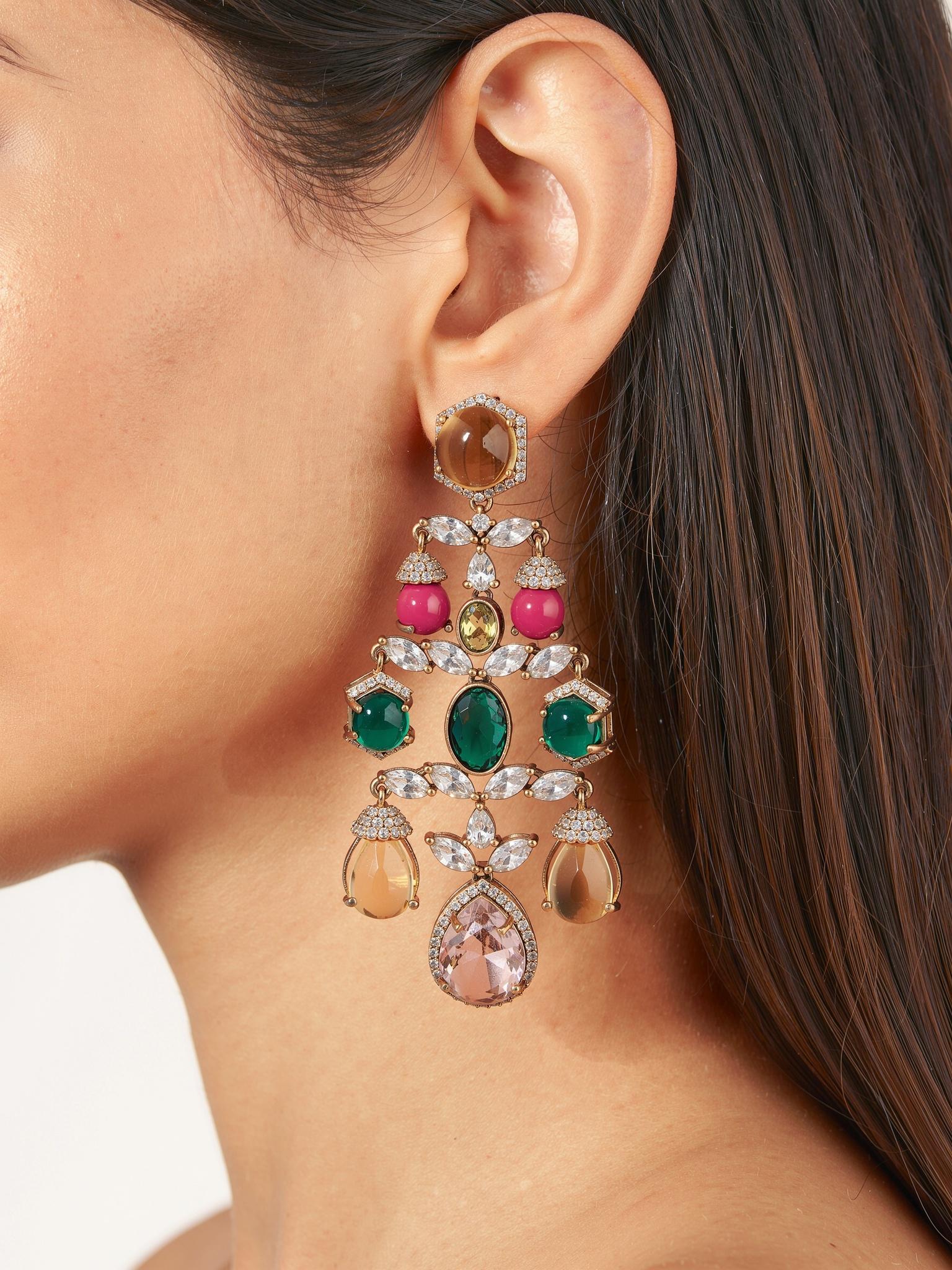 Misha American Diamond Chandelier Earrings - Outbox House