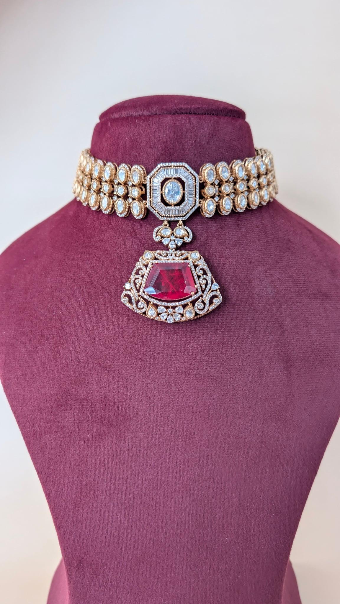 Elora Moissanite Polki Choker, Ruby Red - Outbox House