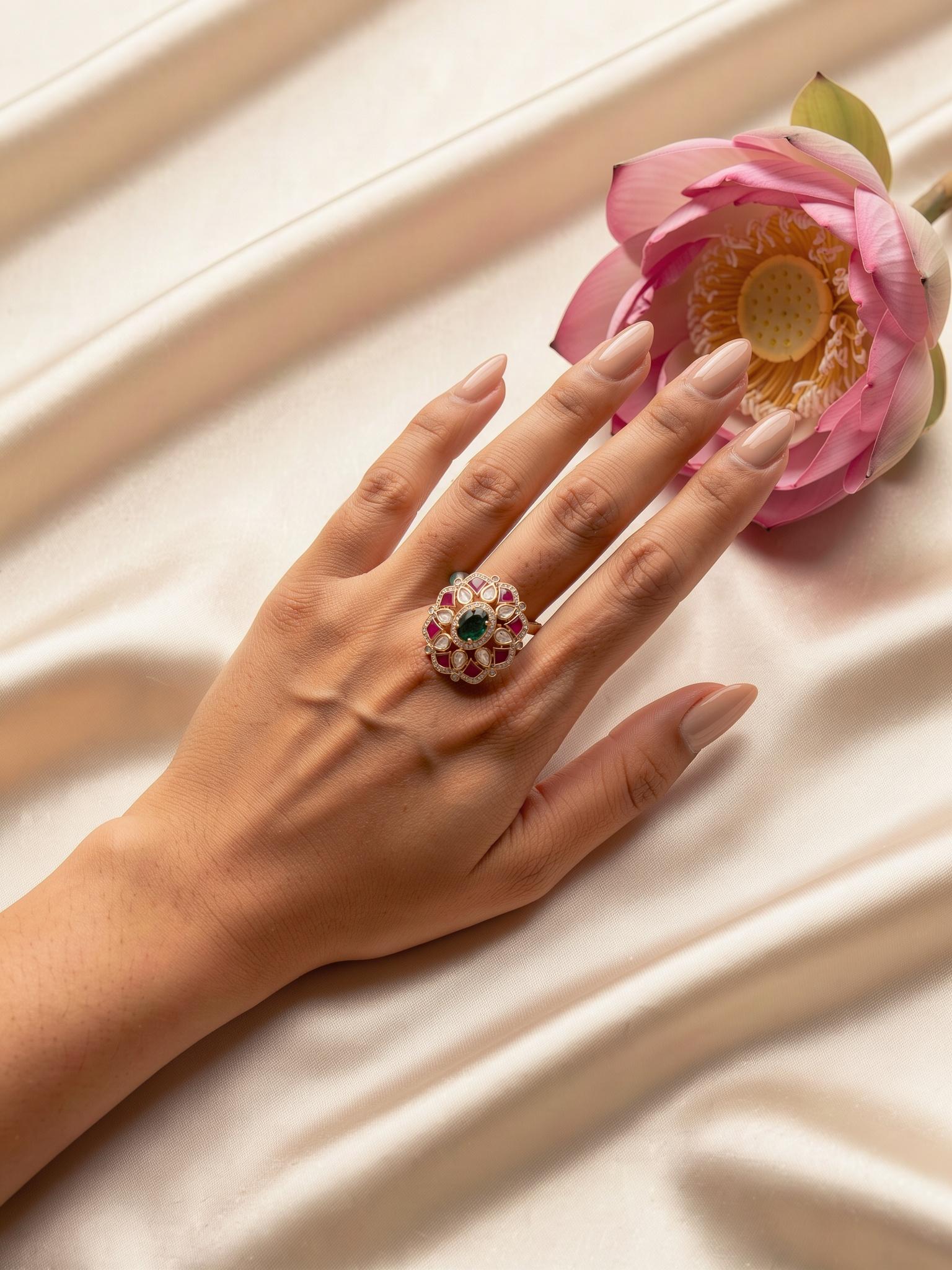 Eik Moissanite Cocktail Ring, Multicolour - Outbox House