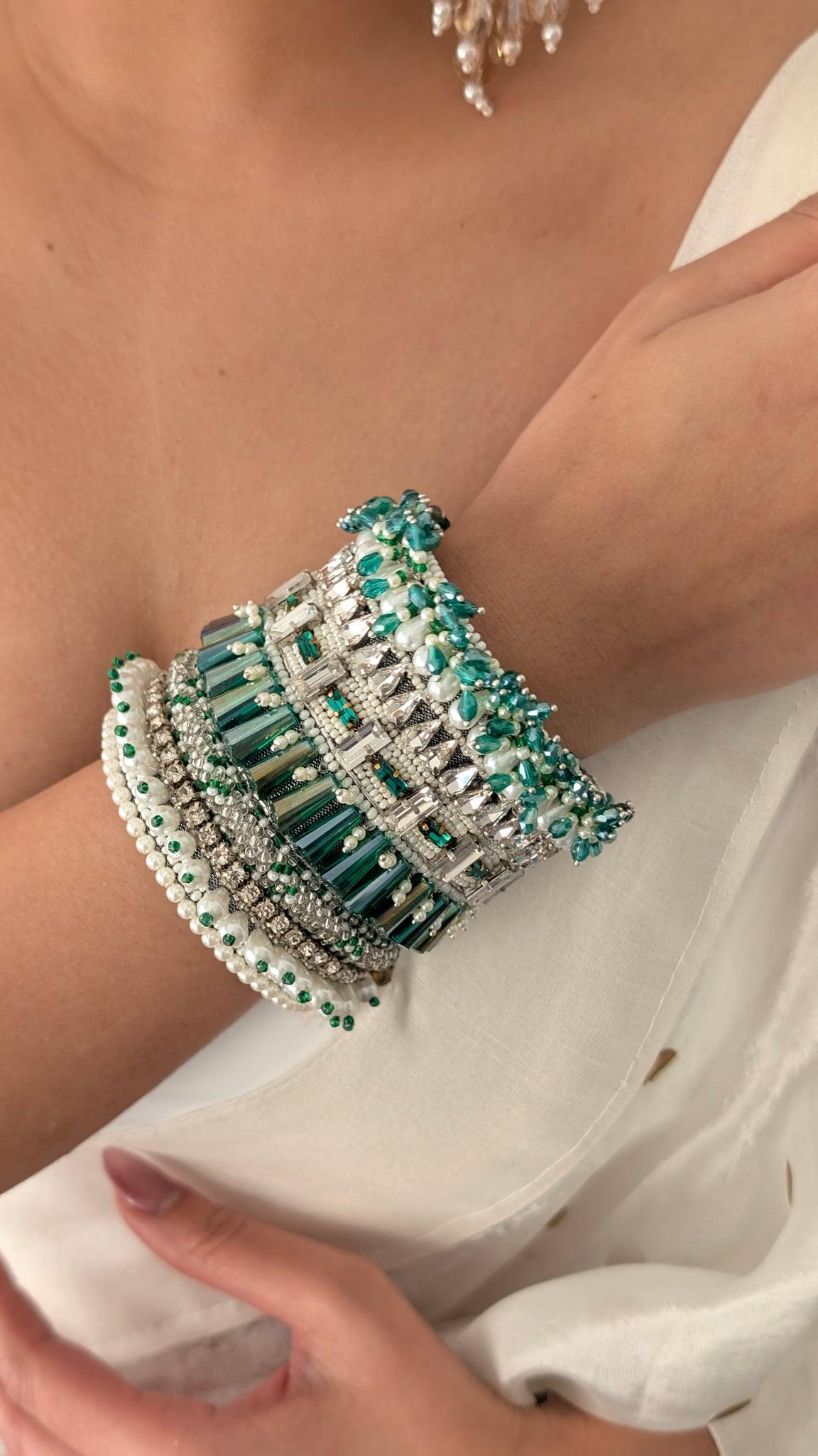 ILY Pearl Cuff Kada, Emerald Green - Outbox House