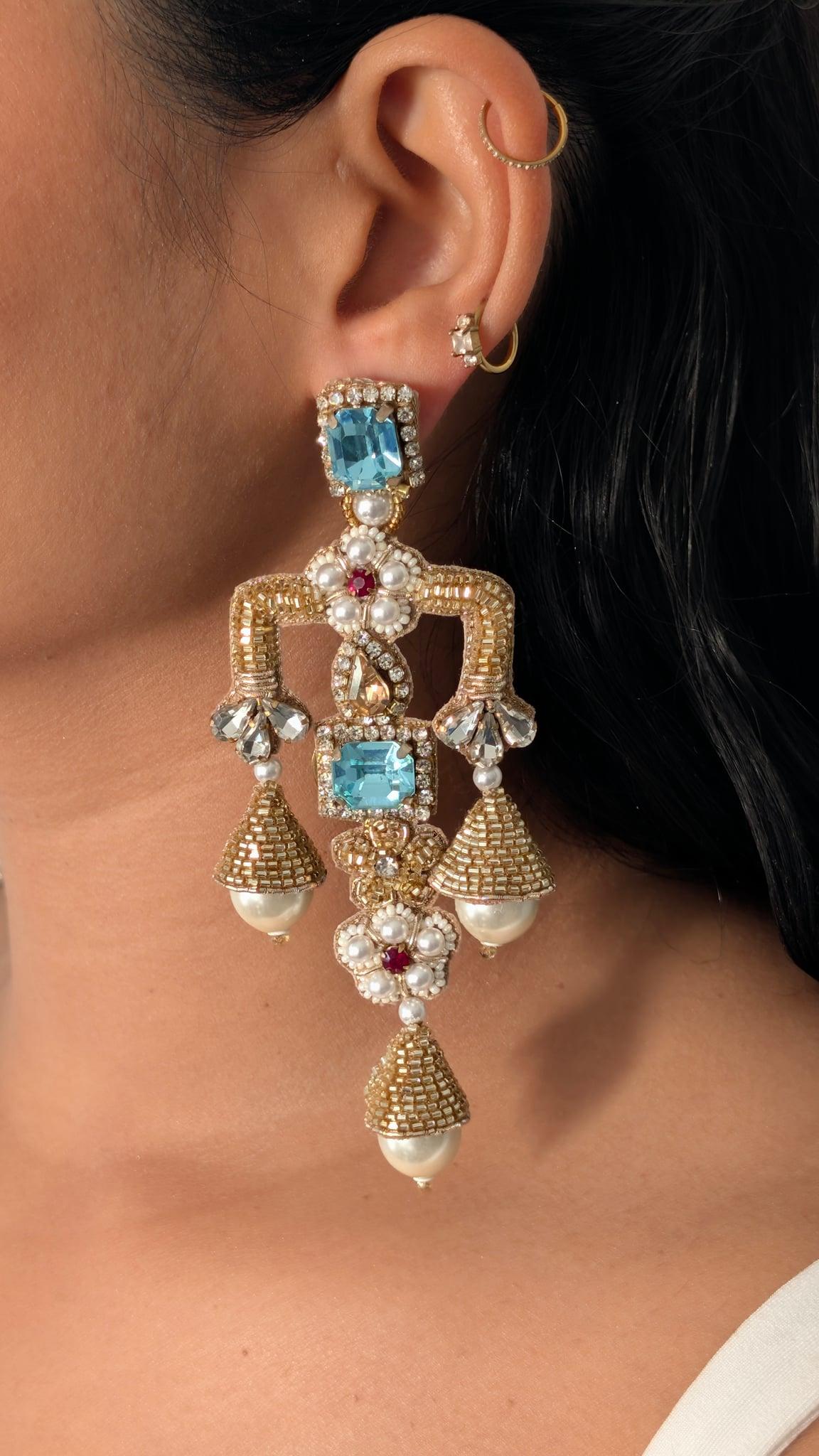 Aura Chandelier Earrings aqua blue - Outbox House