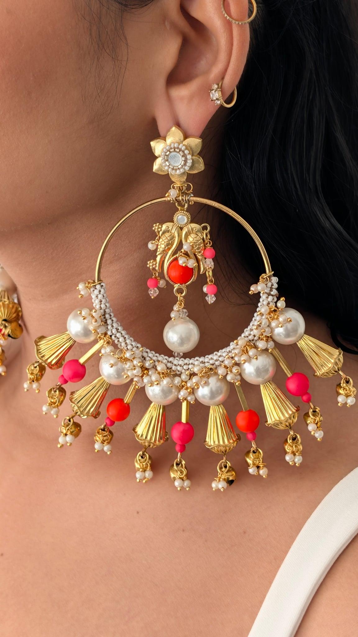 Rang Barse Chandbali Earrings, Pink and Orange - Outbox House