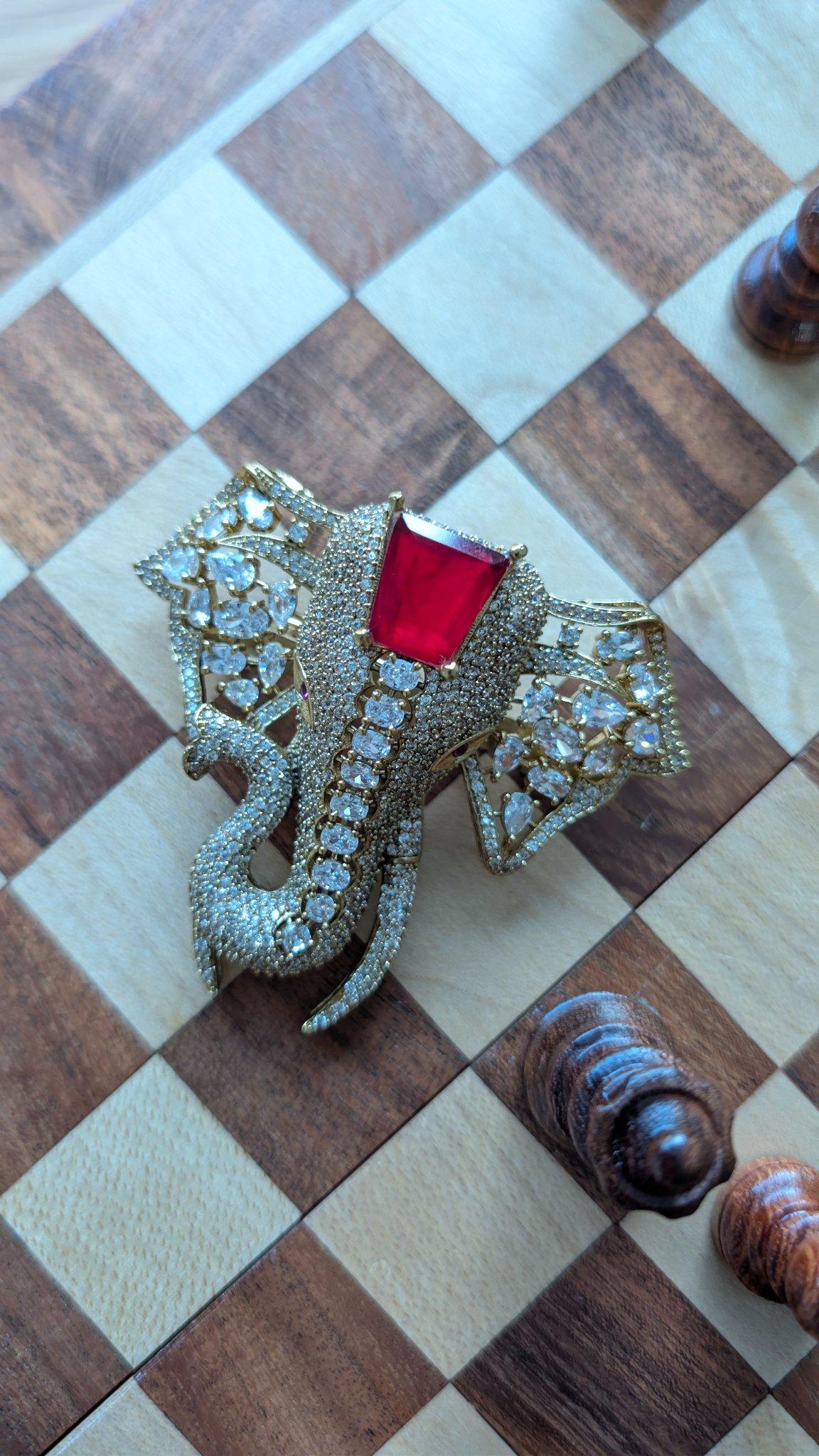 Rajwada American Diamond Sherwani Brooch, Ruby Red - Outbox House
