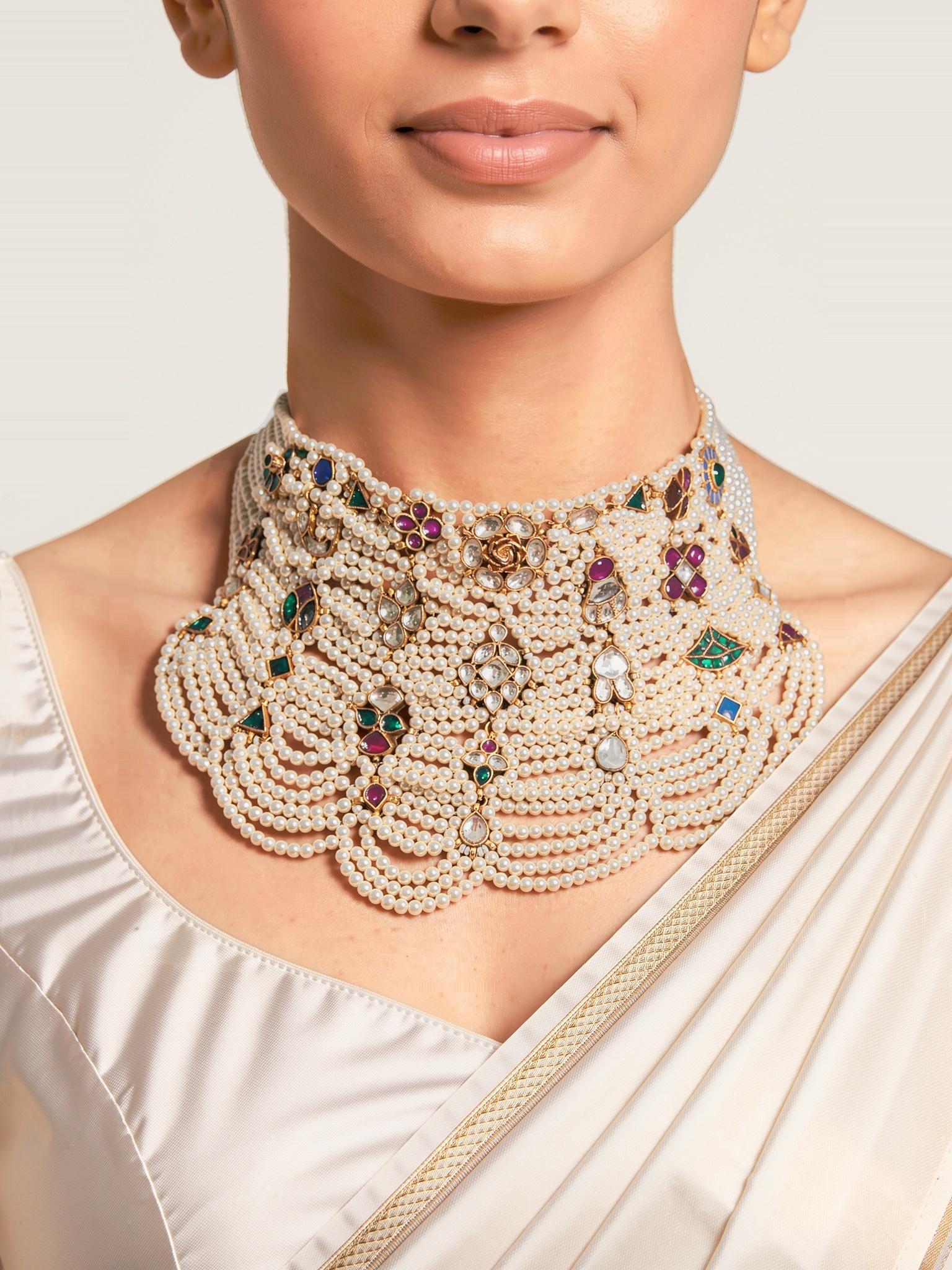 Moti Pearl Choker Set, White - Outbox House