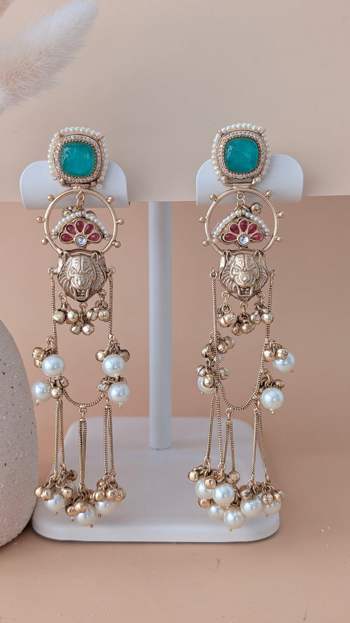 Zoon Antique Gold Drop Earrings, Turquoise Blue - Outbox House
