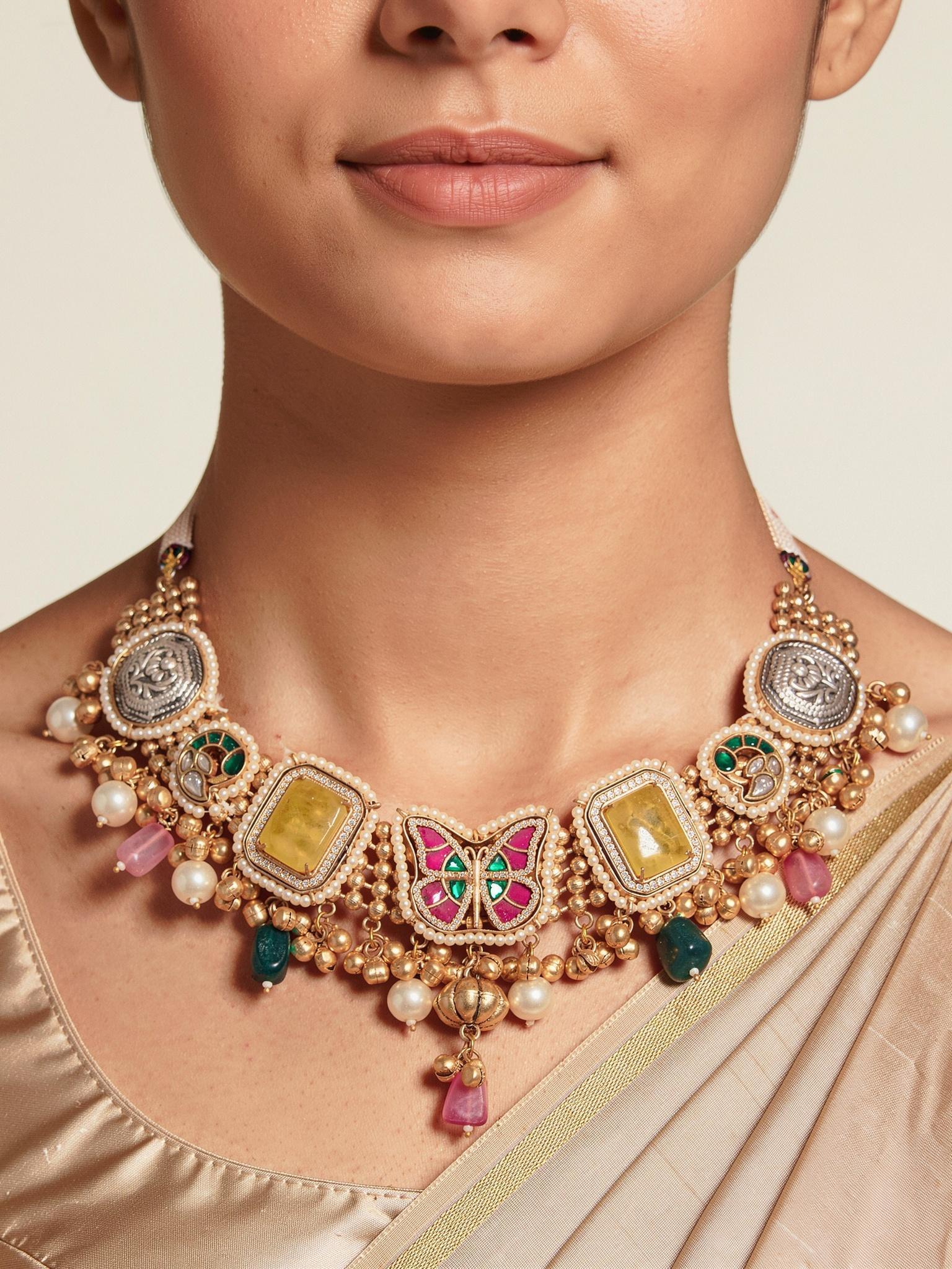 Mehak Kundan Choker Set, Multicolour - Outbox House