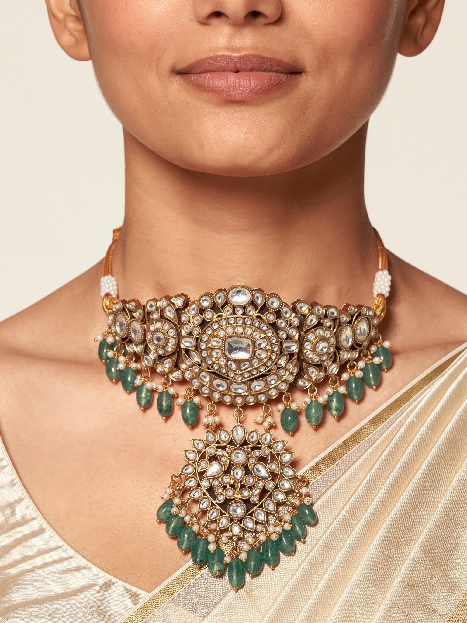 Inaarah Kundan Choker Set, White - Outbox House